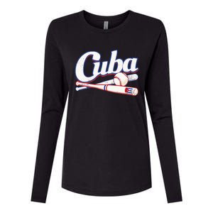 Cuba Baseball Fan Cuban Flag Sport Team Distressed Womens Cotton Relaxed Long Sleeve T-Shirt