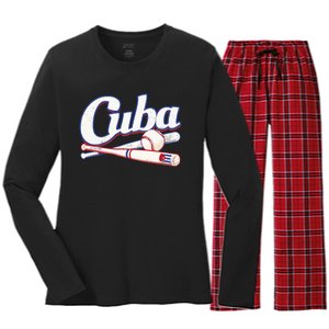 Cuba Baseball Fan Cuban Flag Sport Team Distressed Women's Long Sleeve Flannel Pajama Set 