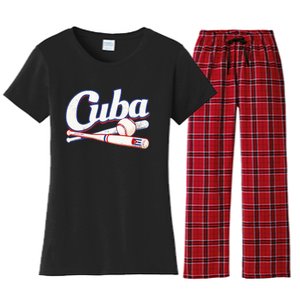 Cuba Baseball Fan Cuban Flag Sport Team Distressed Women's Flannel Pajama Set