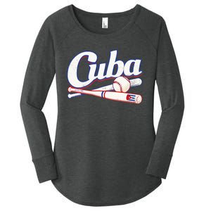 Cuba Baseball Fan Cuban Flag Sport Team Distressed Women's Perfect Tri Tunic Long Sleeve Shirt