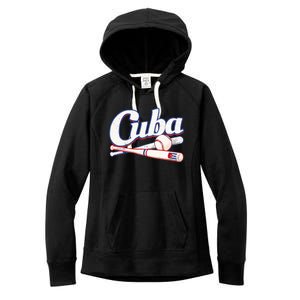 Cuba Baseball Fan Cuban Flag Sport Team Distressed Women's Fleece Hoodie