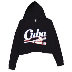 Cuba Baseball Fan Cuban Flag Sport Team Distressed Crop Fleece Hoodie