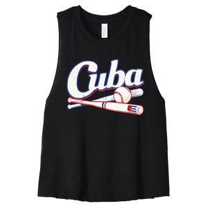 Cuba Baseball Fan Cuban Flag Sport Team Distressed Women's Racerback Cropped Tank