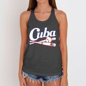 Cuba Baseball Fan Cuban Flag Sport Team Distressed Women's Knotted Racerback Tank