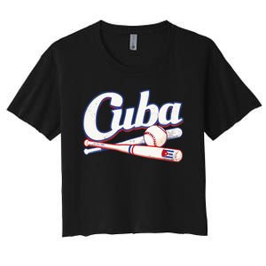 Cuba Baseball Fan Cuban Flag Sport Team Distressed Women's Crop Top Tee