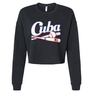 Cuba Baseball Fan Cuban Flag Sport Team Distressed Cropped Pullover Crew