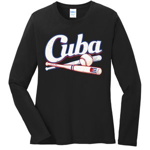 Cuba Baseball Fan Cuban Flag Sport Team Distressed Ladies Long Sleeve Shirt