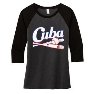 Cuba Baseball Fan Cuban Flag Sport Team Distressed Women's Tri-Blend 3/4-Sleeve Raglan Shirt