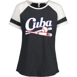 Cuba Baseball Fan Cuban Flag Sport Team Distressed Enza Ladies Jersey Colorblock Tee