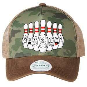 Cartoon Bowling Funny Scared Bowling Pins Legacy Tie Dye Trucker Hat