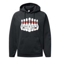 Cartoon Bowling Funny Scared Bowling Pins Performance Fleece Hoodie