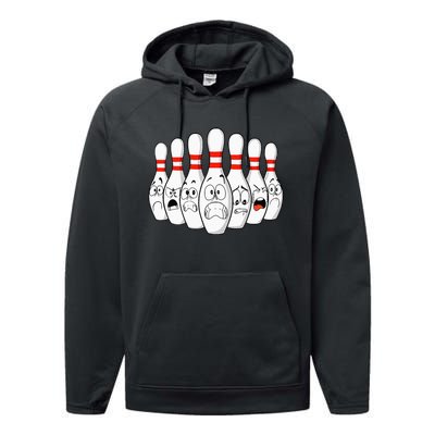 Cartoon Bowling Funny Scared Bowling Pins Performance Fleece Hoodie