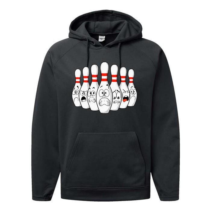 Cartoon Bowling Funny Scared Bowling Pins Performance Fleece Hoodie