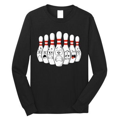 Cartoon Bowling Funny Scared Bowling Pins Long Sleeve Shirt