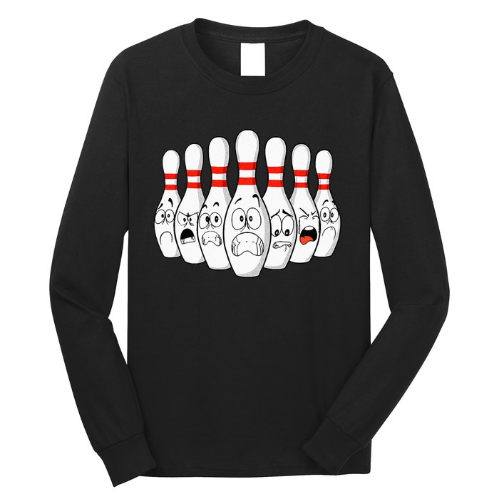 Cartoon Bowling Funny Scared Bowling Pins Long Sleeve Shirt