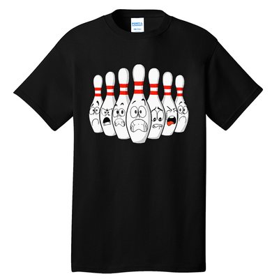 Cartoon Bowling Funny Scared Bowling Pins Tall T-Shirt