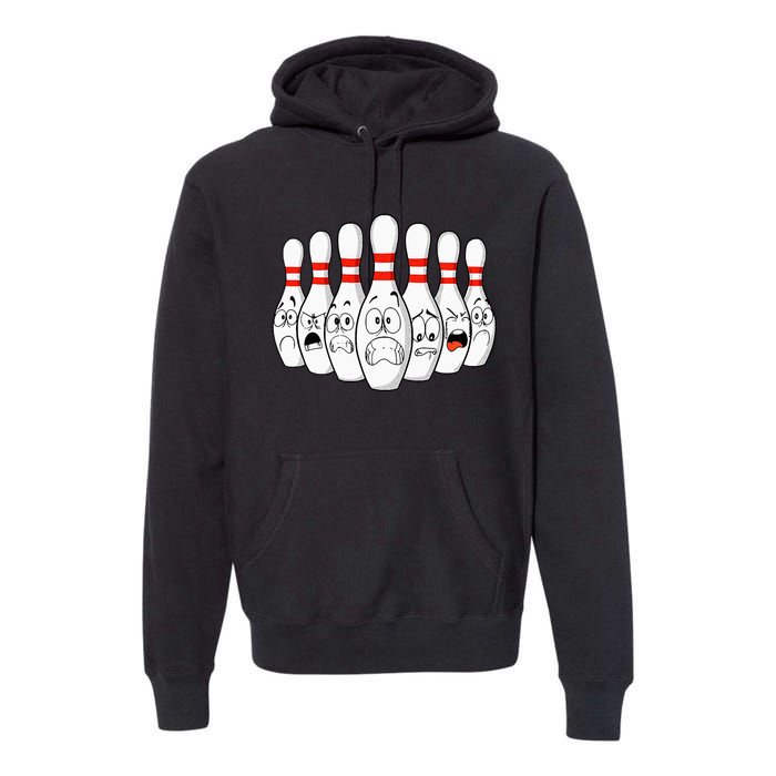 Cartoon Bowling Funny Scared Bowling Pins Premium Hoodie