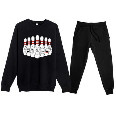 Cartoon Bowling Funny Scared Bowling Pins Premium Crewneck Sweatsuit Set