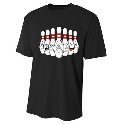 Cartoon Bowling Funny Scared Bowling Pins Performance Sprint T-Shirt