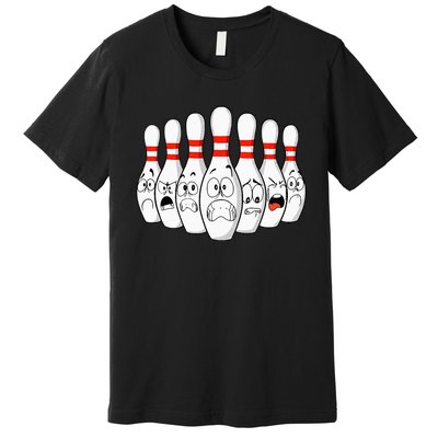 Cartoon Bowling Funny Scared Bowling Pins Premium T-Shirt