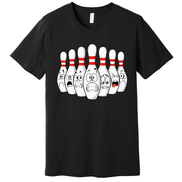 Cartoon Bowling Funny Scared Bowling Pins Premium T-Shirt