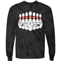 Cartoon Bowling Funny Scared Bowling Pins Tie-Dye Long Sleeve Shirt