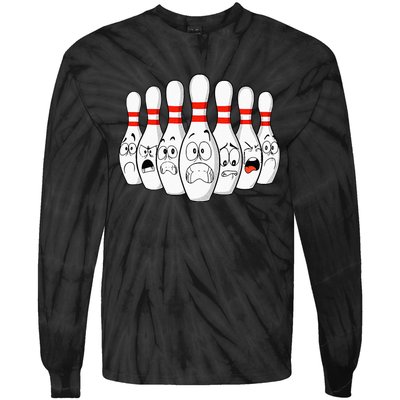 Cartoon Bowling Funny Scared Bowling Pins Tie-Dye Long Sleeve Shirt