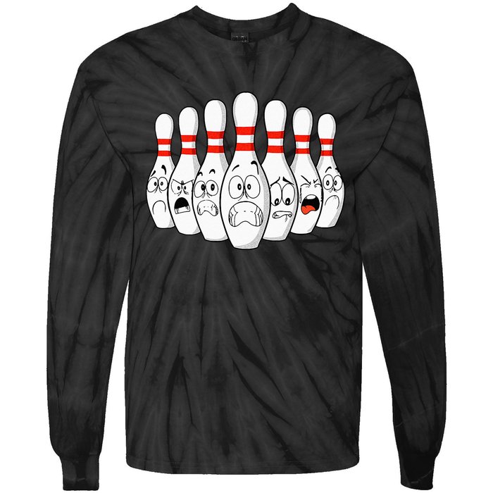 Cartoon Bowling Funny Scared Bowling Pins Tie-Dye Long Sleeve Shirt