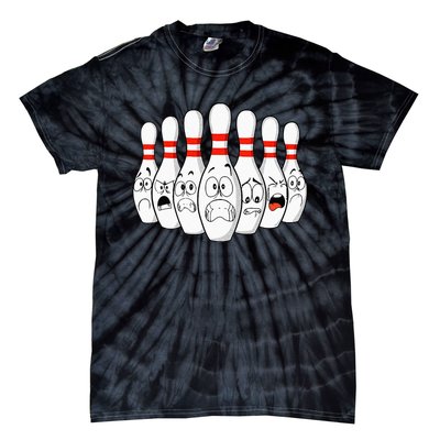 Cartoon Bowling Funny Scared Bowling Pins Tie-Dye T-Shirt