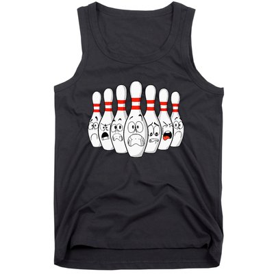 Cartoon Bowling Funny Scared Bowling Pins Tank Top