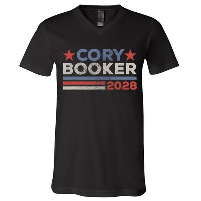 Cory Booker For President 2028 Retro Cory Booker 2028  V-Neck T-Shirt