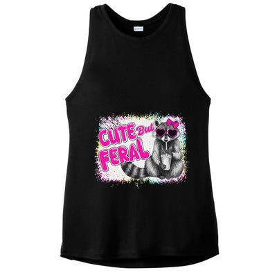 Cute But Feral Funny Colorful Raccoon With Sunglasses Meme Ladies PosiCharge Tri-Blend Wicking Tank
