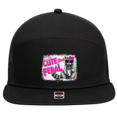 Cute But Feral Funny Colorful Raccoon With Sunglasses Meme 7 Panel Mesh Trucker Snapback Hat
