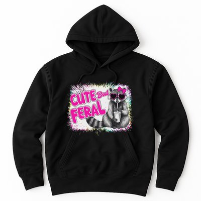 Cute But Feral Funny Colorful Raccoon With Sunglasses Meme Hoodie