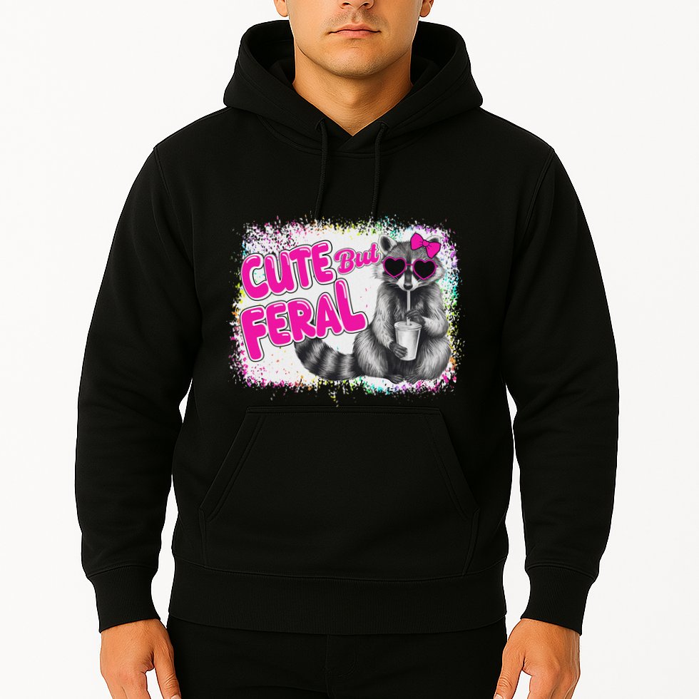 Cute But Feral Funny Colorful Raccoon With Sunglasses Meme Hoodie