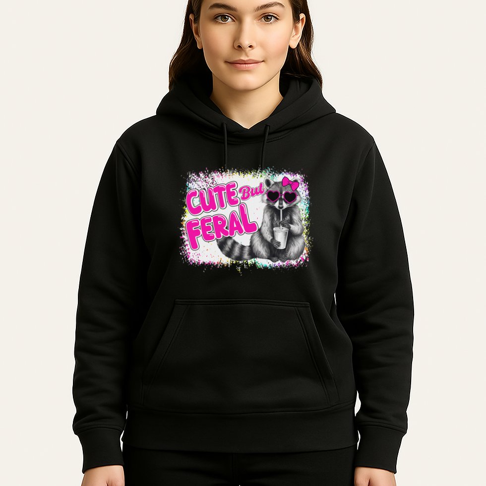 Cute But Feral Funny Colorful Raccoon With Sunglasses Meme Hoodie