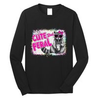 Cute But Feral Funny Colorful Raccoon With Sunglasses Meme Long Sleeve Shirt