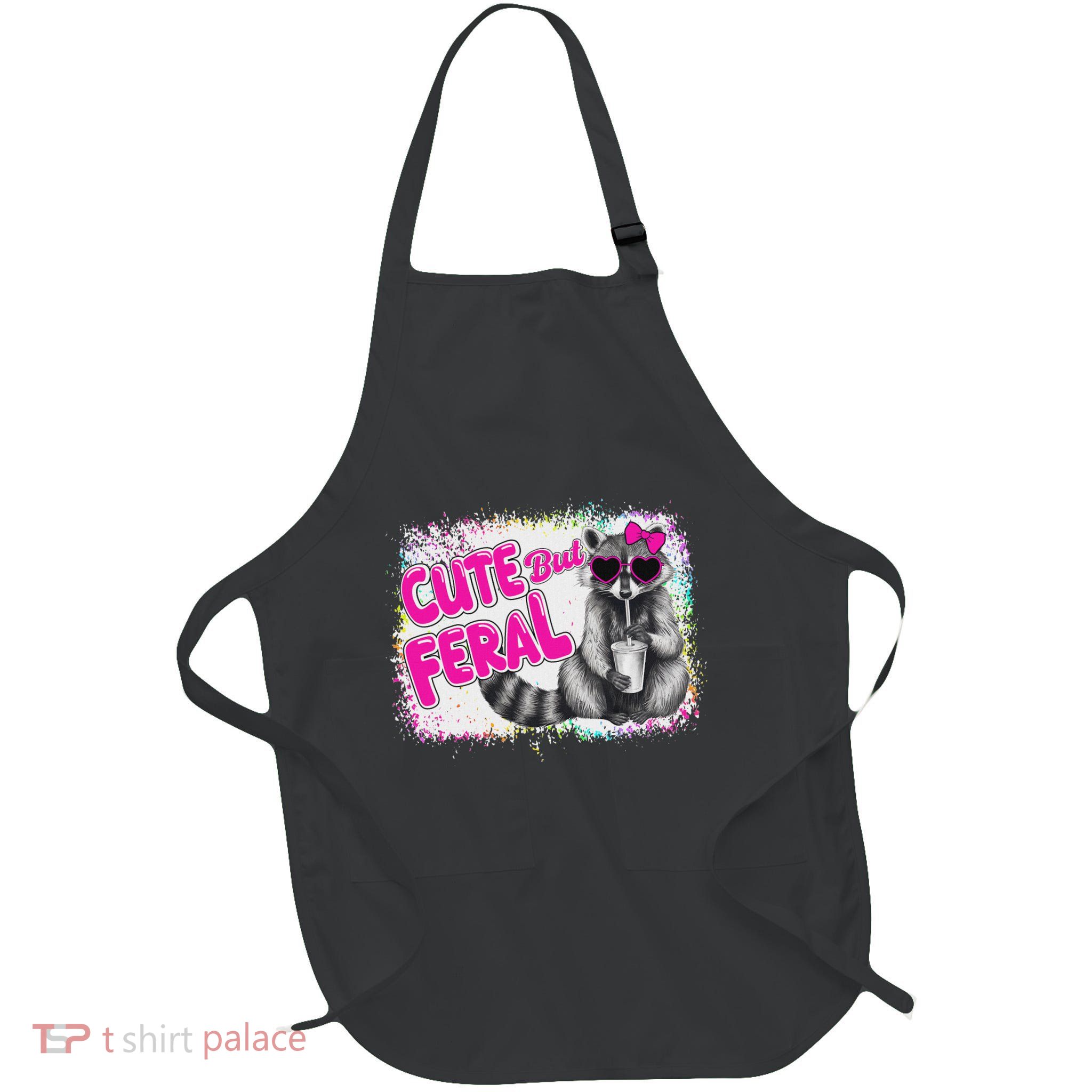 Cute But Feral Funny Colorful Raccoon With Sunglasses Meme Apron