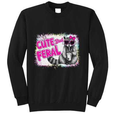 Cute But Feral Funny Colorful Raccoon With Sunglasses Meme Sweatshirt