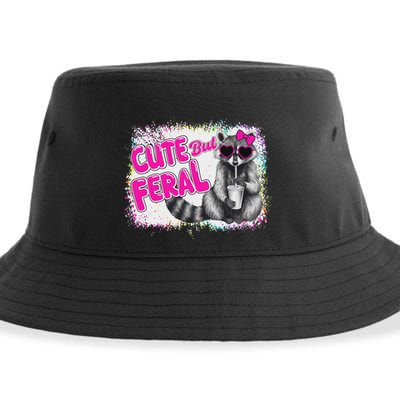 Cute But Feral Funny Colorful Raccoon With Sunglasses Meme Sustainable Bucket Hat