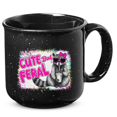 Cute But Feral Funny Colorful Raccoon With Sunglasses Meme 15oz Campfire Ceramic Mug
