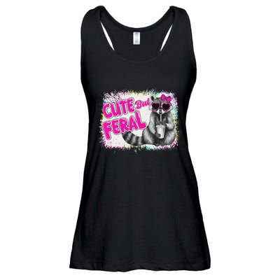Cute But Feral Funny Colorful Raccoon With Sunglasses Meme Ladies Essential Flowy Tank