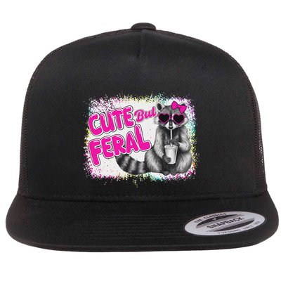 Cute But Feral Funny Colorful Raccoon With Sunglasses Meme Flatbill Hat
