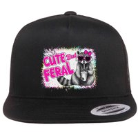 Cute But Feral Funny Colorful Raccoon With Sunglasses Meme Flatbill Hat
