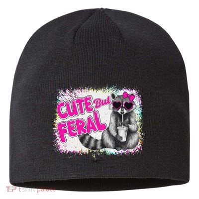 Cute But Feral Funny Colorful Raccoon With Sunglasses Meme Sustainable Beanie