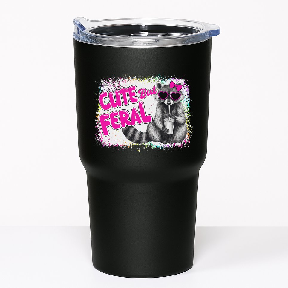 Cute But Feral Funny Colorful Raccoon With Sunglasses Meme Tumbler