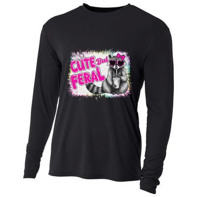 Cute But Feral Funny Colorful Raccoon With Sunglasses Meme Cooling Performance Long Sleeve Crew