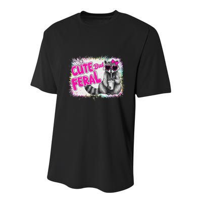 Cute But Feral Funny Colorful Raccoon With Sunglasses Meme Youth Performance Sprint T-Shirt