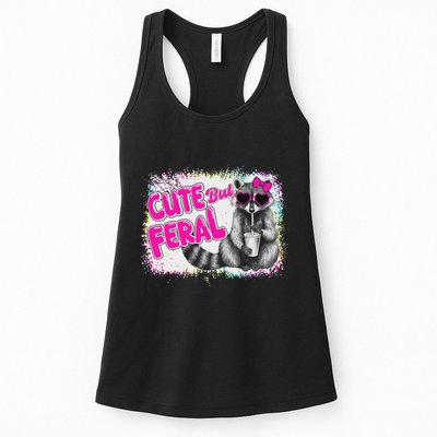 Cute But Feral Funny Colorful Raccoon With Sunglasses Meme Womens Tank Top