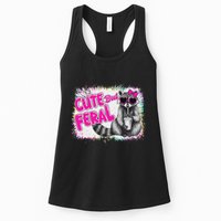 Cute But Feral Funny Colorful Raccoon With Sunglasses Meme Womens Tank Top